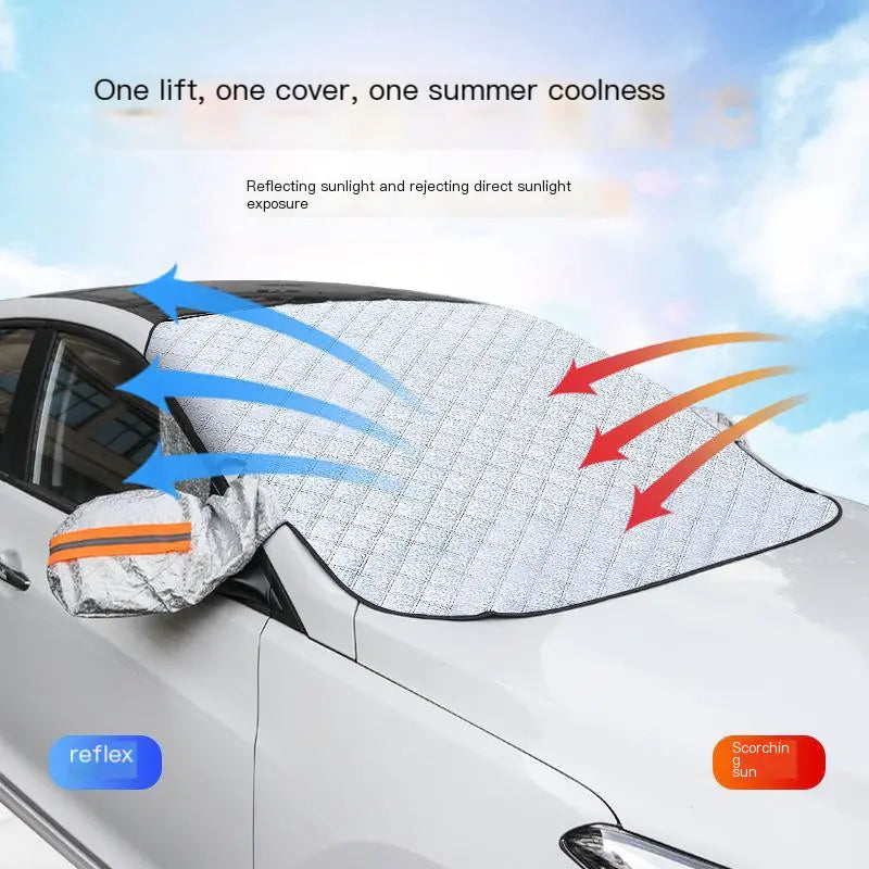 Magnetic Snow Cover for Windshield with Reflective Strips