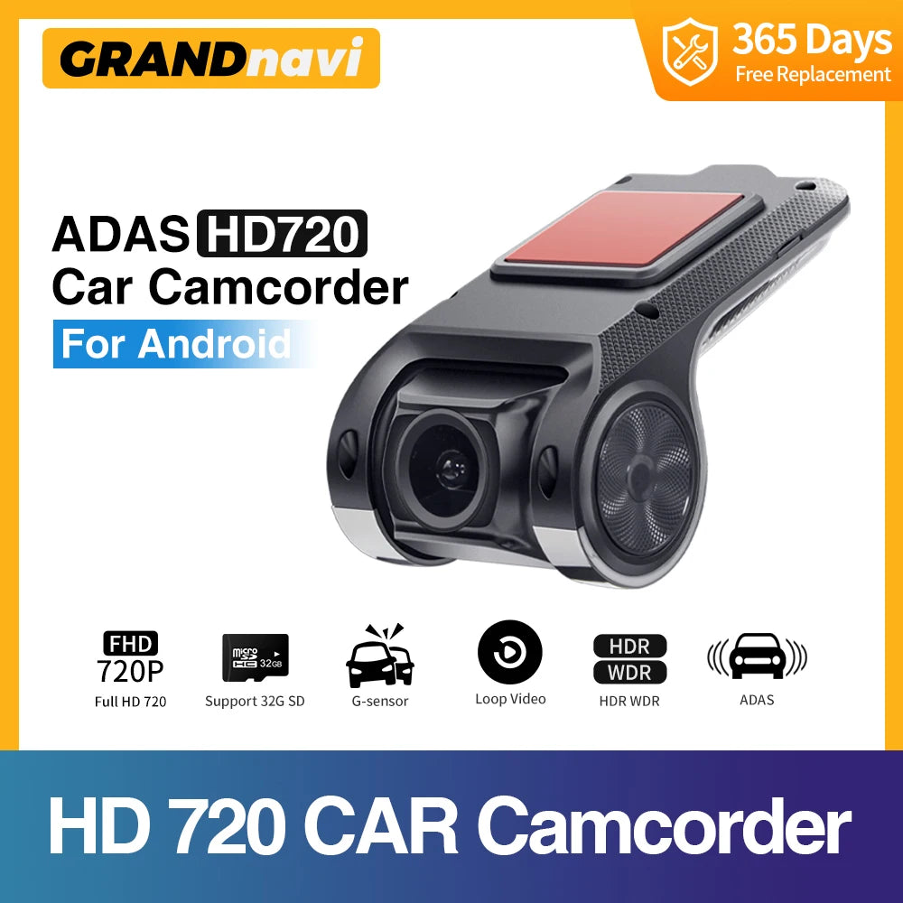HD DVR Dash Cam ADAS 720P Video USB TF Card 16G/32G Auto Recorder for Android Car Multimedia Player DVD Voice Alarm