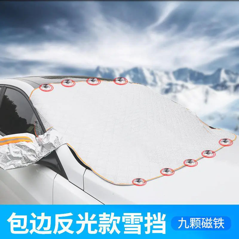 Magnetic Snow Cover for Windshield with Reflective Strips